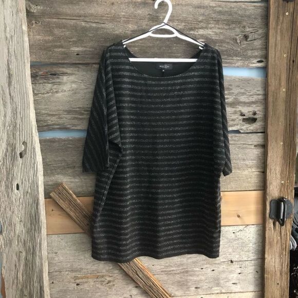 MICHEL Studio plus size 1X black and silver long drop shoulder sweater - Picture 1 of 6